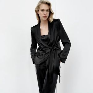 Zara Satin Effect Tied Blazer
